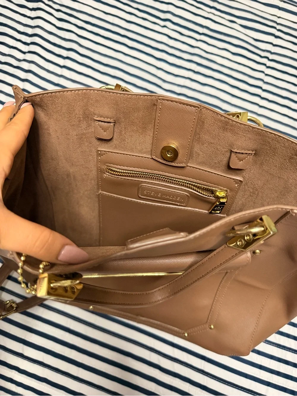 Classic Tan Women's Tote Bag with Gold Hardware